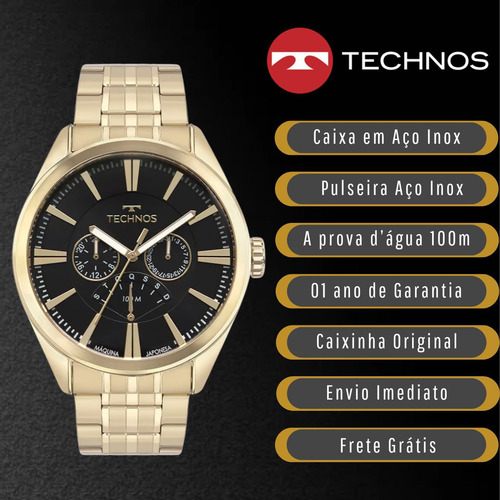 Relógio Technos Grandtech Masculino Dourado 10atm