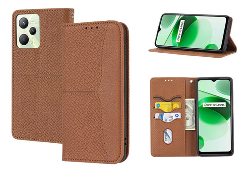 Funda De Poliuretano Con Textura Tejida Marrón Para Oppo Rea