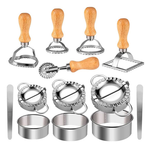 Set Cortadores Para Pasta X13 Mango Madera Acero Inoxidable