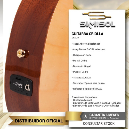 Imagen 5 de 7 de Guitarra Electro Criolla Gracia G10 Eq 7545 - 1/2 Media Caja