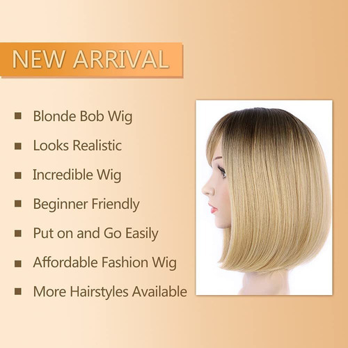 Peluca Rubia Con Flequillo Peluca Recta Corta Bob Para Mujer