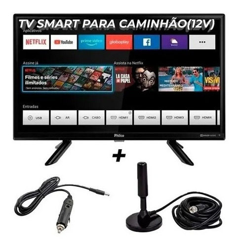 Tv Smart 12v 24 Pol 12 Volts P/ Caminhão Barco + Antena-plug