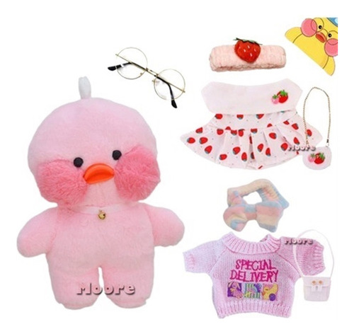 Peluche De Pato Lalafanfan De 30 Cm Con 2 Juegos De Ropa