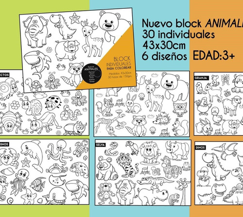 Imagen 2 de 3 de Block Individuales Animales Para Colorear Chau Pantallas
