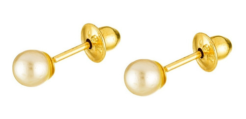 Brinco Ouro 18k Infantil Rococo Perola 3mm