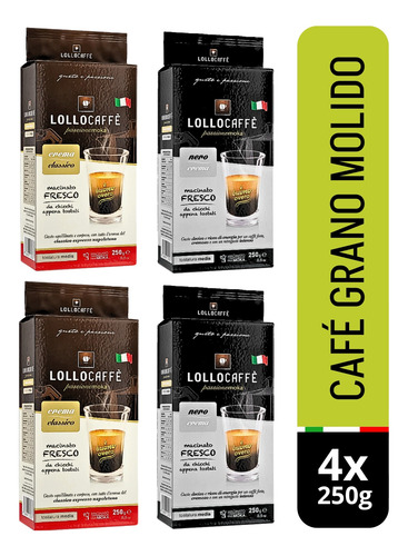 Café En Grano Molido Lollocaffé, Crema Classico + Nero Crema
