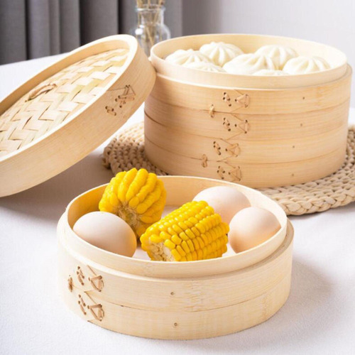Cesta De Bambu Para Vapor, Diâmetro 27 Cm, 3 Níveis