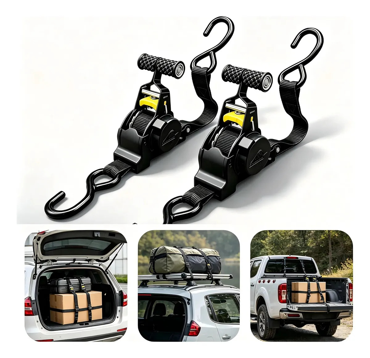 Kit de Cintas Catraca Automática Retrátil para Moto e Caminhão – 2 Unidades com 680kg