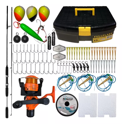 Caja De Pesca Completa Cana Reel Lineas Etc