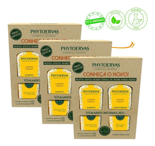 Kit 3 Shampoo 3 Condionador Phytoervas Camomila Iluminador