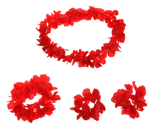 Set De Collares Con Flores Hawaianas Rojas Para Obsequios De