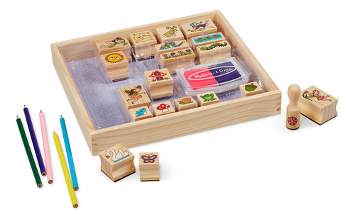 Melissa & Doug Estampa Una Escena Juego De Sellos De Madera: Jardín De Hadas, Artes Y Manualidades, 20 Sellos De Madera, 5 Lápices De Color, Y Almohadilla De Tinta