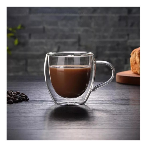 Taza De Vidrio Doble Pared Con Asa Para Té Café 80ml