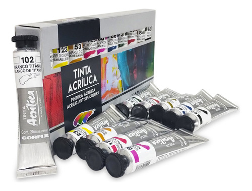 Estojo Tinta Acrilica 10 Cores Basicas 20ml Corfix 