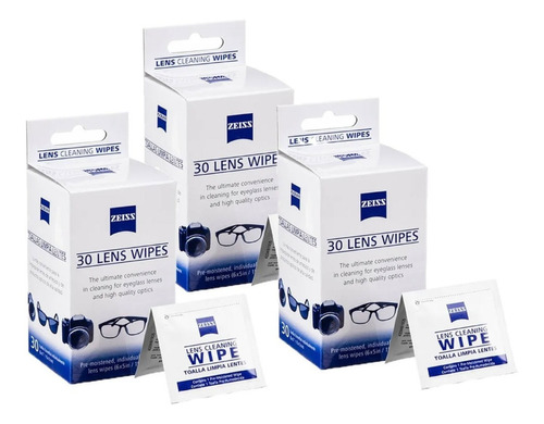 90 Toallas Zeiss Wipes Paño Limpia Pantallas Lentes 3 Cajas