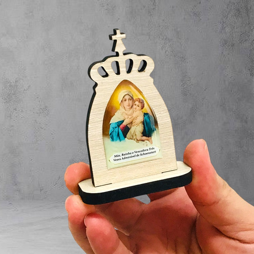 Capelinha Mãe Rainha Coroa Madeira 8 Cm