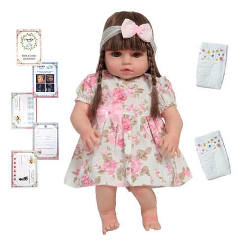 Boneca Reborn Bebê Realista Grande Com Vestido Florido