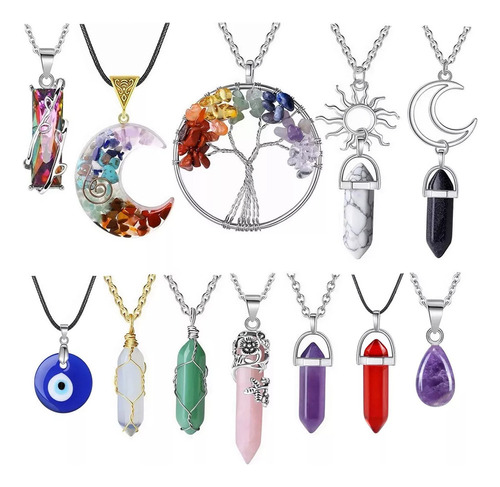 ** 12 Pzs Cristal Collar Dije Cuarzo Natural Gema Prisma