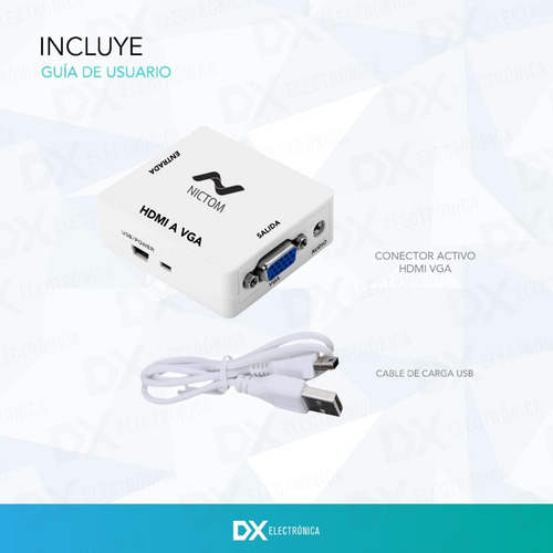 Imagen 2 de 10 de Conversor Adaptador Hdmi A Vga Activo Con Audio Convertidor