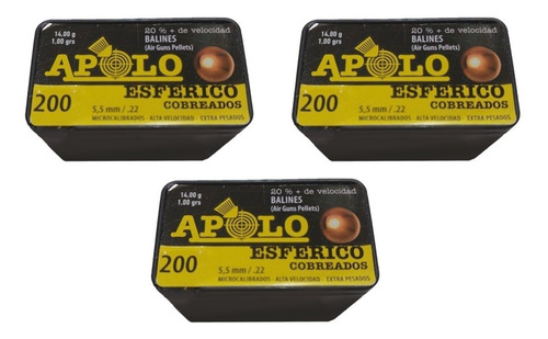 Imagen 2 de 10 de Balines Apolo Esféricos Cobreados 5.5 X200 - Aire Comprimido
