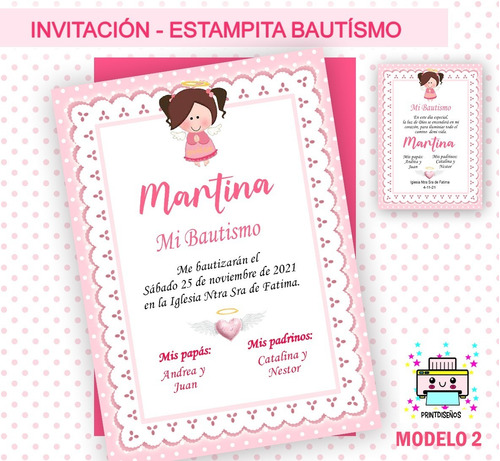 Tarjetas Estampitas Bautismo Nena Imprimir Personalizadas M2