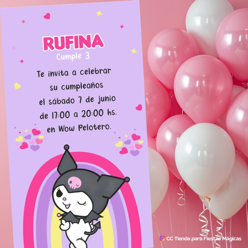 Invitación Cumpleaños Kuromi Digital Personalizada Lila