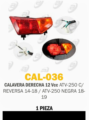 Calavera Derecha Atv-250 C/reversa 14-18 / Atv-250 Negra 