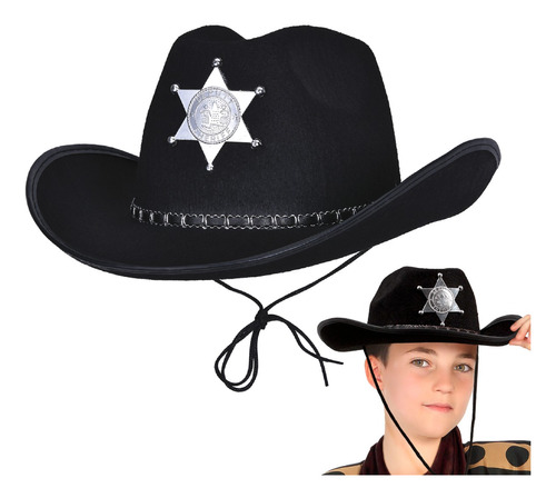 Sombrero Gorro Sheriff Vaquero Disfraz Cowboy Texa Negro X12
