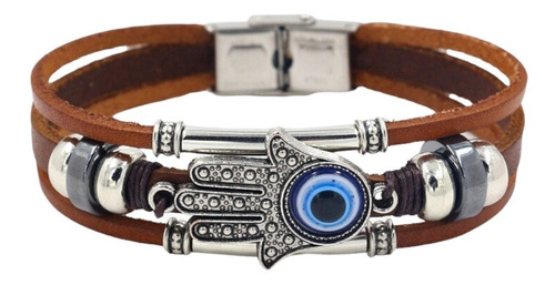 Pulsera Cafe Con Ojo Turco Y Mano De Fatima Unisex