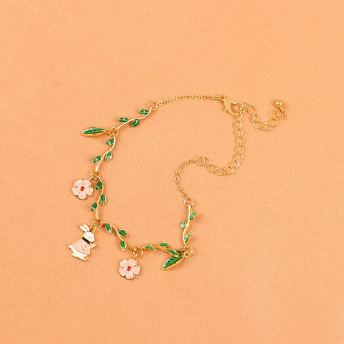 Pulsera Girly Heart Sakura Green Leaf Con Forma De Conejo