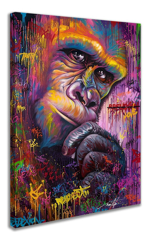 Quadro Decorativo Grafite Grande Gorila Arte De Rua Arte