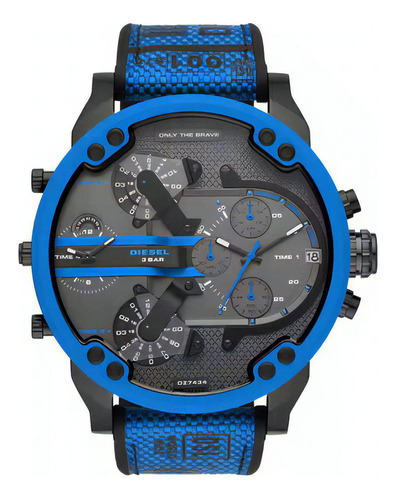 Relógio Diesel Dz7434 Cor da pulseira: preto e azul, cor da moldura: azul, cor de fundo, cinza escuro
