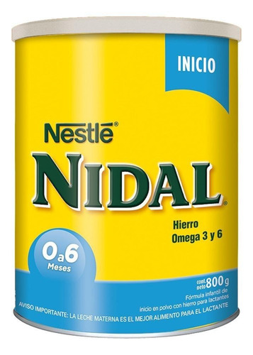 Leche De Fórmula En Polvo Sin Tacc Nestlé Nidal 1 Sabor Neutro En Lata De 1 De 800g - 0  A 6 Meses