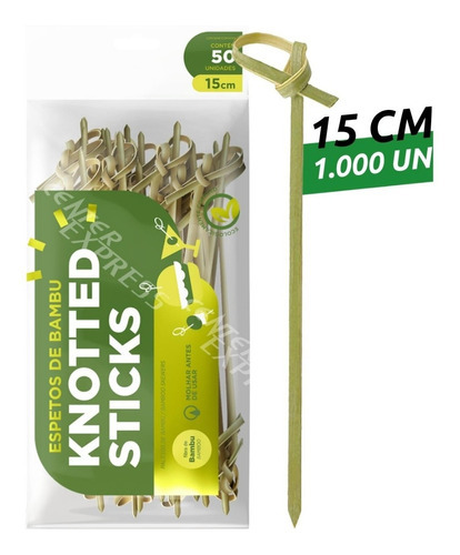 1000un - Espeto Bambu Knotted Stick Nozinho Lanches E Bebida