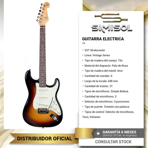 Imagen 2 de 6 de Guitarra Electrica Stratocaster Sx Sst62 Vtg Serie + Funda
