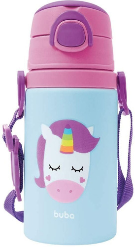 Garrafa Aluminio Garrafinha Infantil C/ Canudo Silicone Buba Cor Unicornio