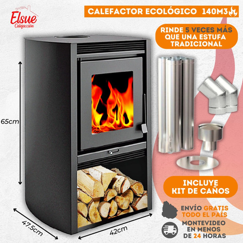 Calefactor Leña Doble Comb Ecologico 52 Mt2 + Kit E- Gatis