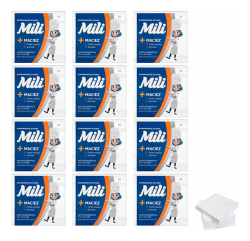 Guardanapo De Papel Mili 50 Un 21 X 22 Cm - Kit 12 Pacotes