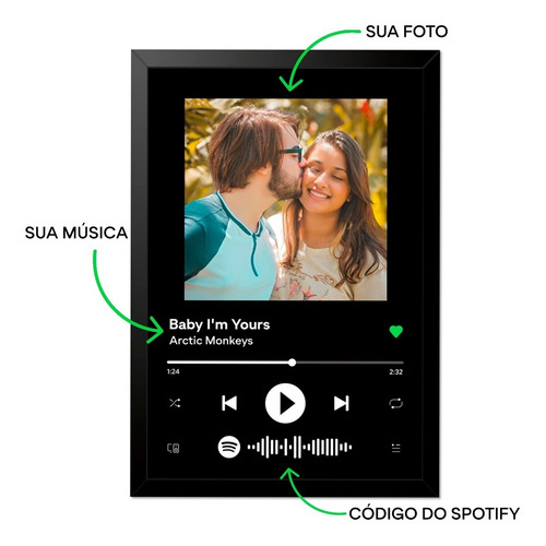 Imagem 1 de 7 de Quadro Interativo Música Spotify Com Moldura E Vidro