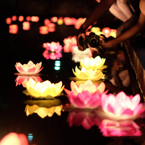 (paquete) Lámparas Flotantes De Flores De Loto En El Agua, P