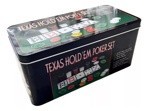 Kit Set Poker 200 Fichas +2 Mazos Cartas + Paño - En Lata