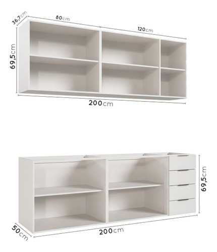 Cozinha Modulada 4 Peças Sem Tampo 2 Aéreos E 2 Wt
