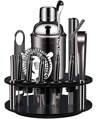 Bartender Kit: Juego De Coctelera Negra Mate De 18 Piez...