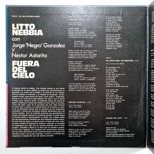 Litto Nebbia - Fuera Del Cielo (1975) Argentina - Vinilo (Usado)