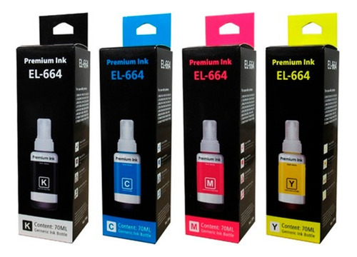 Pack  4 Tintas Alternativas Para Epson 70 Ml. T664 