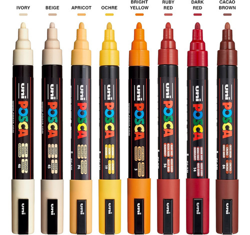 Madeshow Posca Marker Set, 8 Rotuladores Medianos 5m - Cálido,plumones puntal pincel plumones que no traspasan kit de dibujo,Set De Bolígrafos Acrílicos Para Colorear Y Colorear