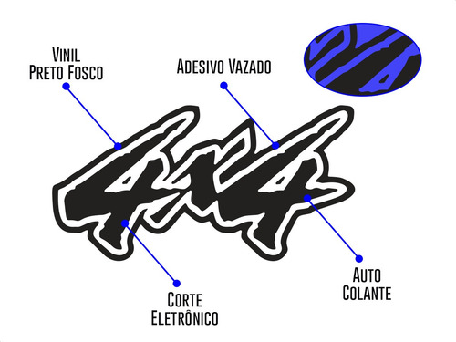 Imagem 3 de 5 de Par De Adesivos 4x4 Universal Hilux Ranger Troller Jeep S10