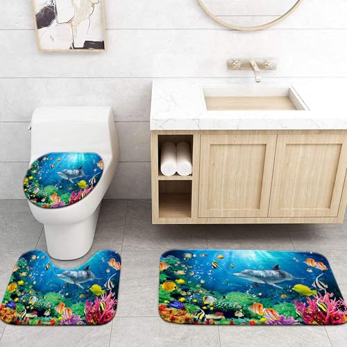 Set De Baño Para Niños Azul Océano, Conjunto De Cortina De B