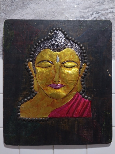 Cuadro Buda Original Laton Madera Buddha Siddhartha 40x35cm 