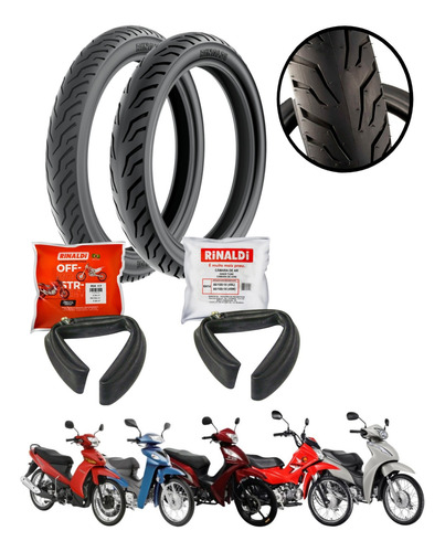 Par Pneu 80/100-14 + 60/100-17 Rinaldi Ss48 2 Unid +câmaras